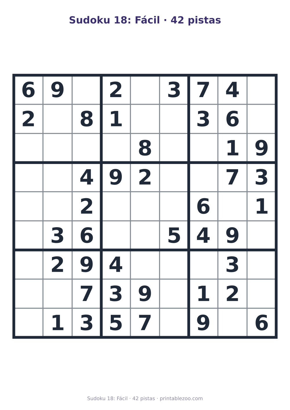 Prévia pronta para imprimir: Sudoku 18: Fácil · 42 pistas, catálogo nº 263403 Passatempo nº 263403.