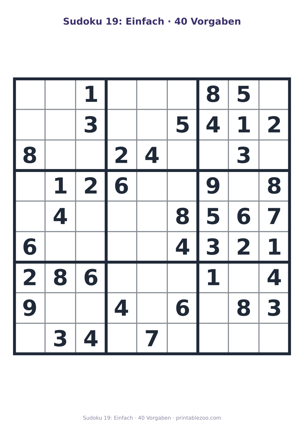 Sudoku 19: Einfach · 40 Vorgaben als druckfertige Vorschau, Katalognummer 263404 Rätsel Nr. 263404.