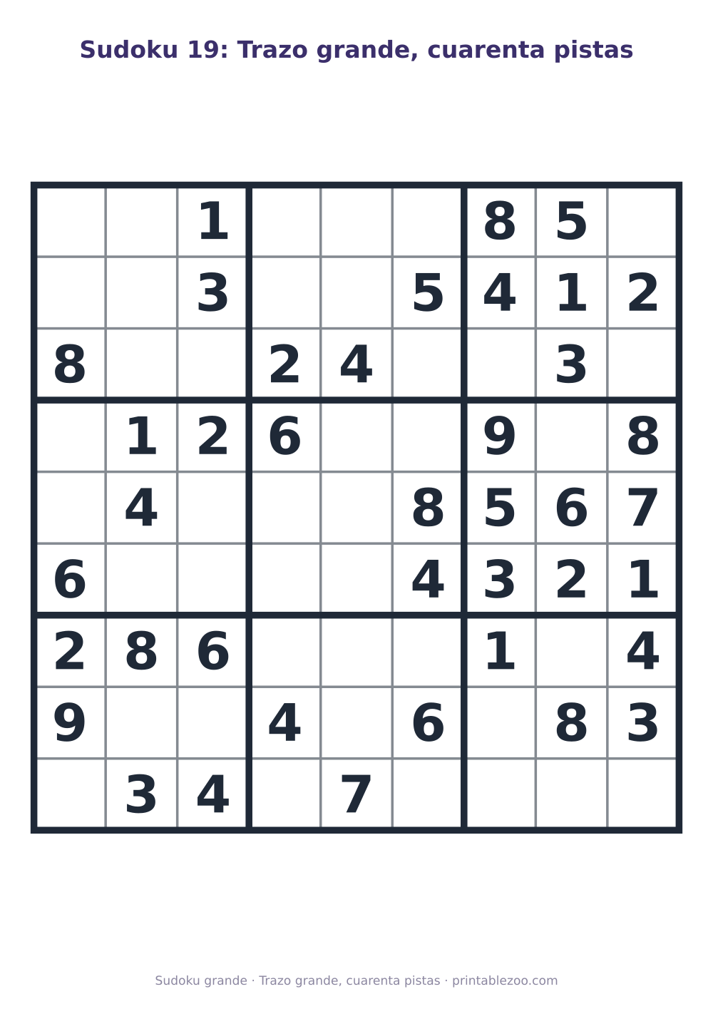 Sudoku fácil de 9x9 para imprimir en letra grande, con 40 pistas, trazo grande, cuarenta pistas Pasatiempo n.º 263404.