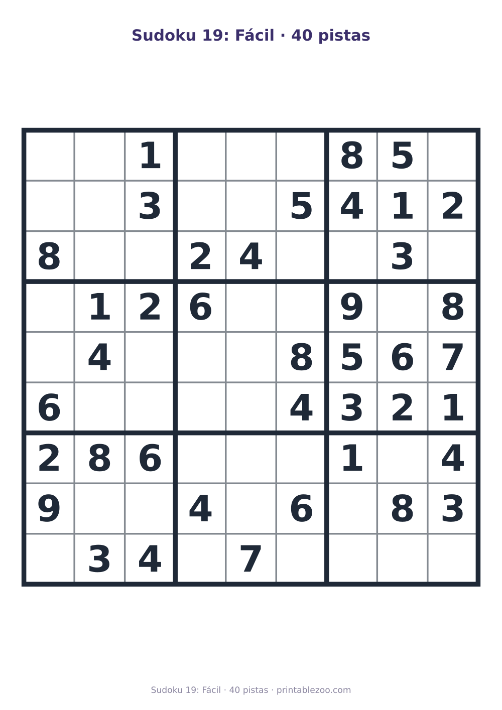 Prévia pronta para imprimir: Sudoku 19: Fácil · 40 pistas, catálogo nº 263404 Passatempo nº 263404.