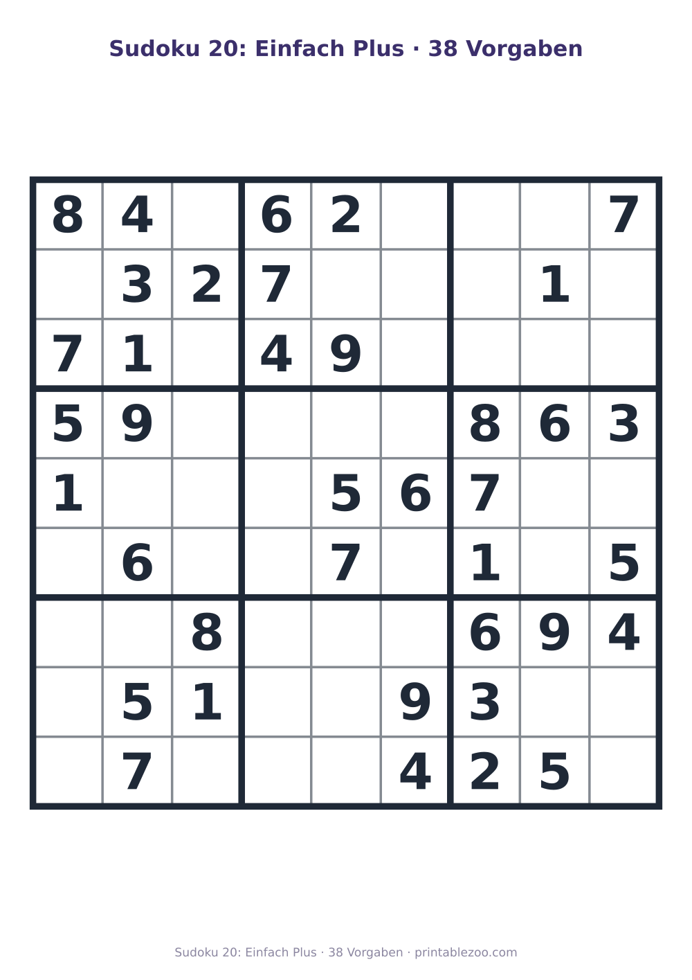 Sudoku 20: Einfach Plus · 38 Vorgaben als druckfertige Vorschau, Katalognummer 263405 Rätsel Nr. 263405.