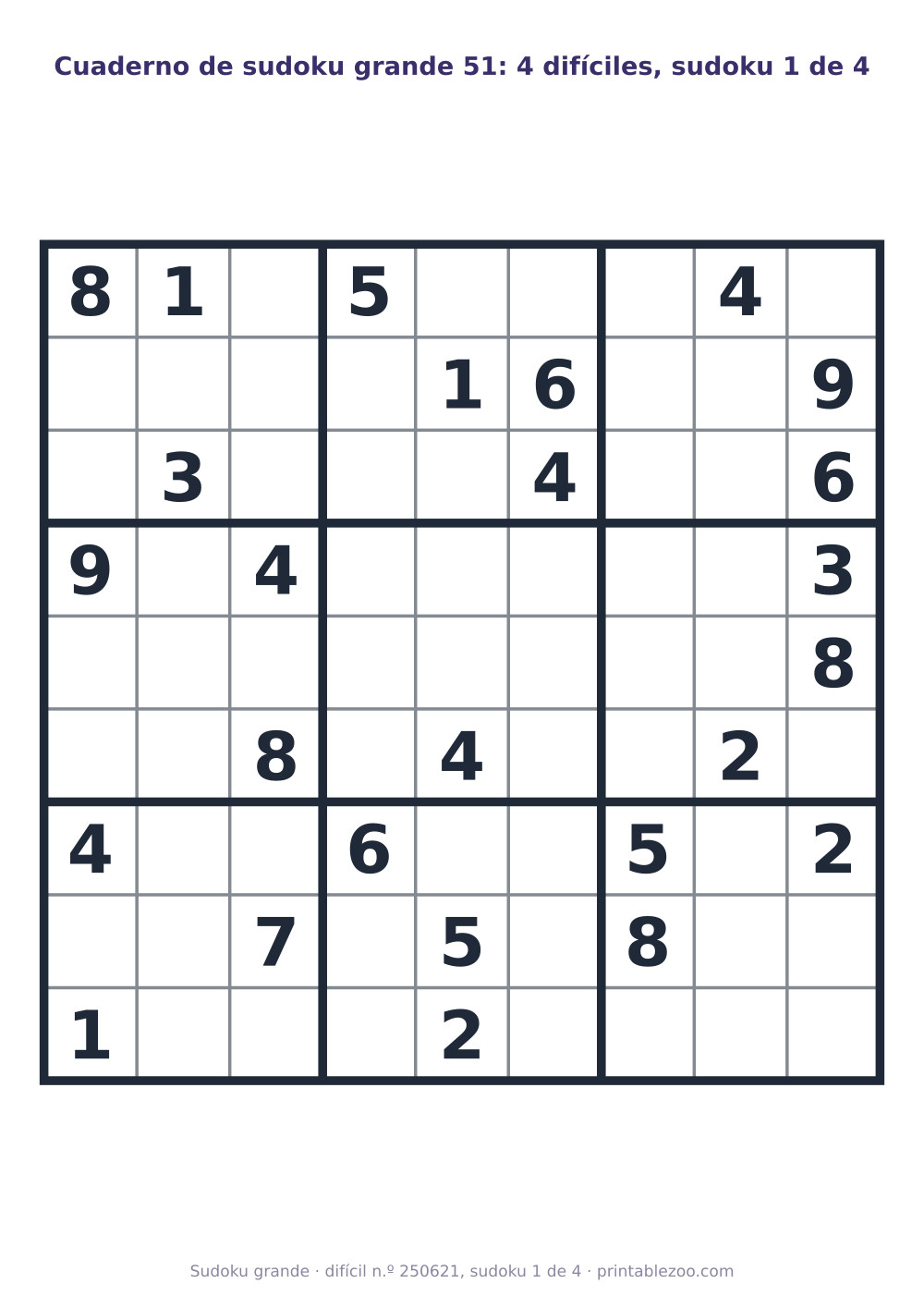 Cuaderno de sudoku en letra grande para imprimir, cuatro tableros de nivel difícil con soluciones, pasatiempo 250621