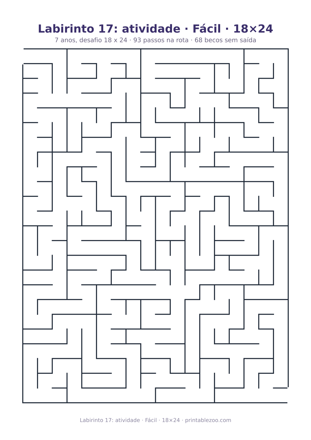 Prévia pronta para imprimir: Labirinto 17: atividade · Fácil · 18×24, catálogo nº 151301