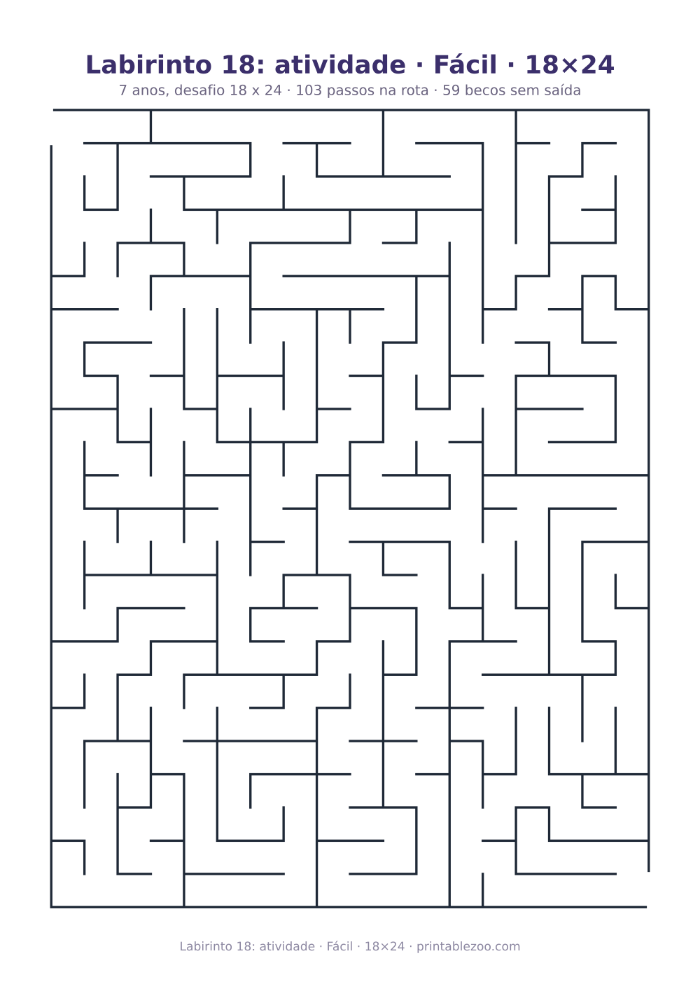 Prévia pronta para imprimir: Labirinto 18: atividade · Fácil · 18×24, catálogo nº 151302