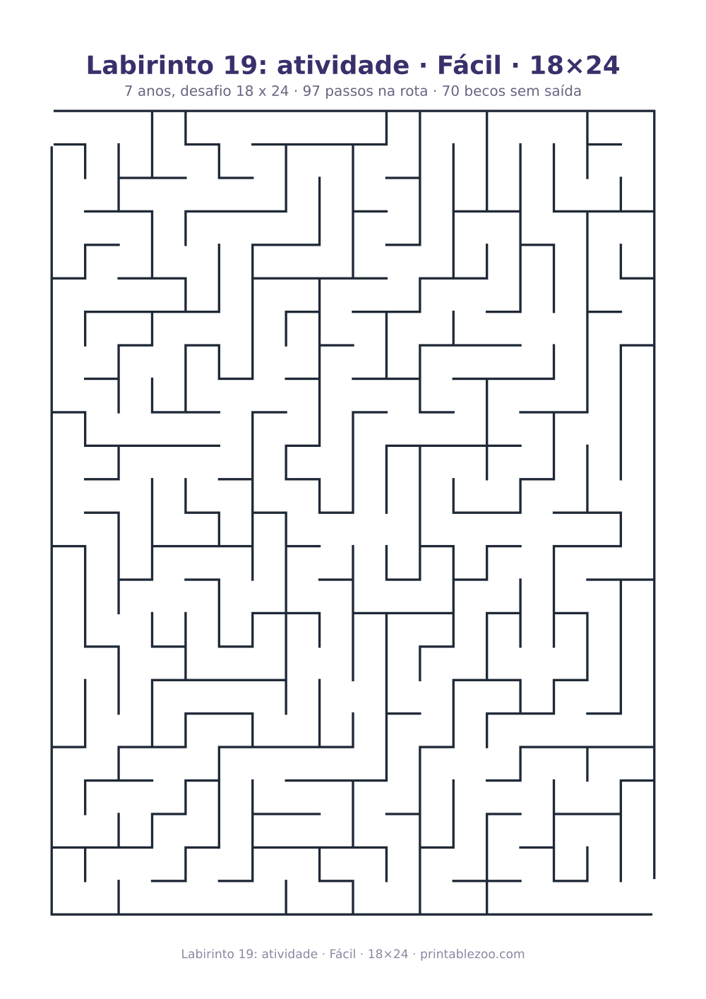 Prévia pronta para imprimir: Labirinto 19: atividade · Fácil · 18×24, catálogo nº 151303