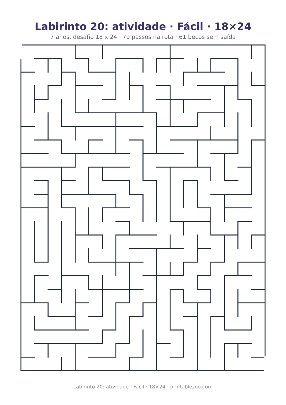 Prévia pronta para imprimir: Labirinto 20: atividade · Fácil · 18×24, catálogo nº 151304