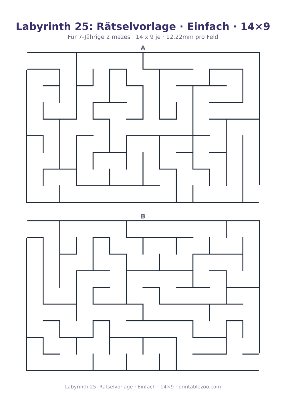 Labyrinth 25: Rätselvorlage · Einfach · 14×9 als druckfertige Vorschau, Katalognummer 151401