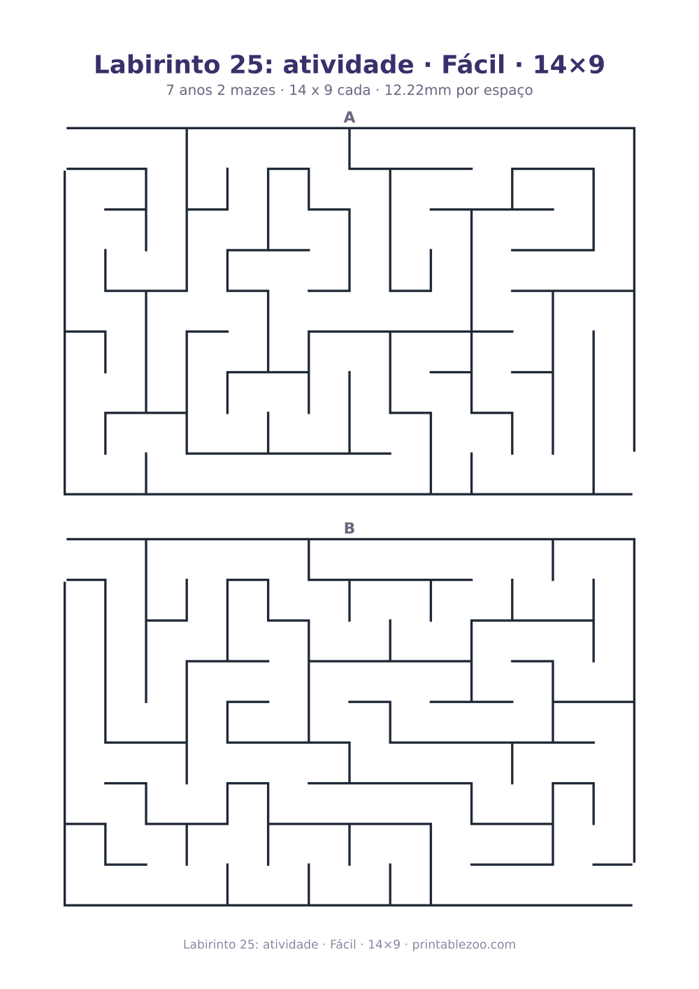 Prévia pronta para imprimir: Labirinto 25: atividade · Fácil · 14×9, catálogo nº 151401