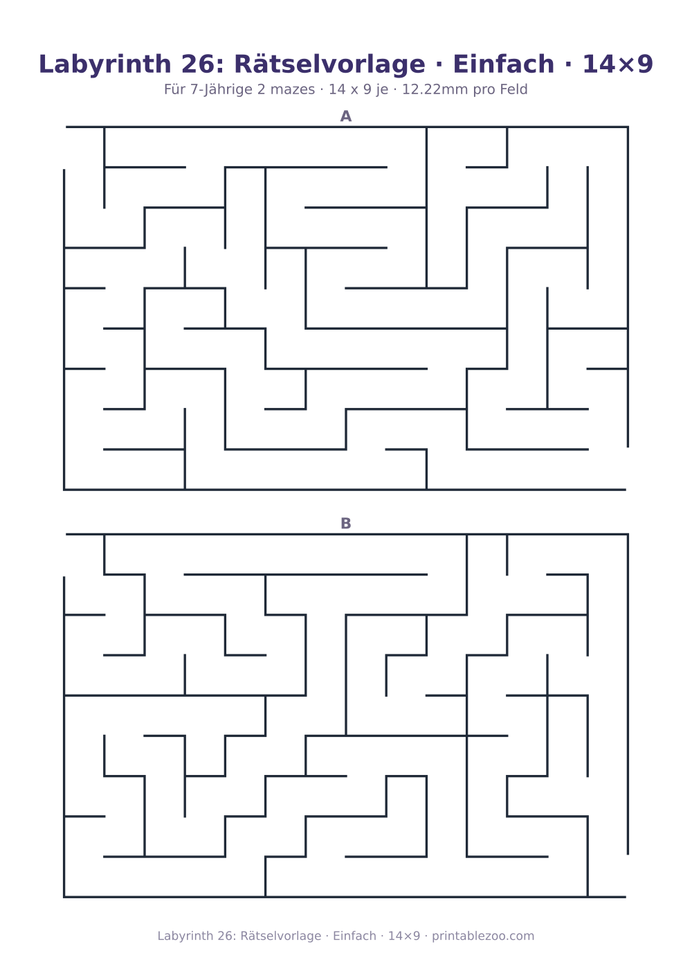 Labyrinth 26: Rätselvorlage · Einfach · 14×9 als druckfertige Vorschau, Katalognummer 151402