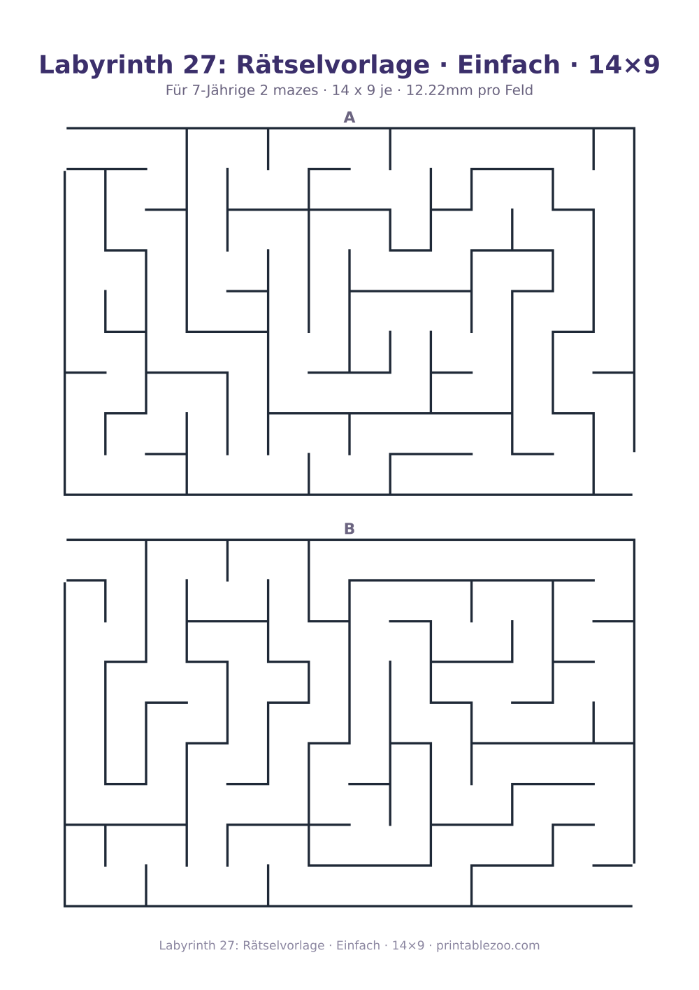 Labyrinth 27: Rätselvorlage · Einfach · 14×9 als druckfertige Vorschau, Katalognummer 151403