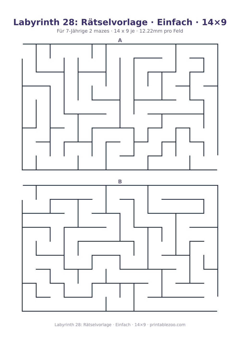Labyrinth 28: Rätselvorlage · Einfach · 14×9 als druckfertige Vorschau, Katalognummer 151404