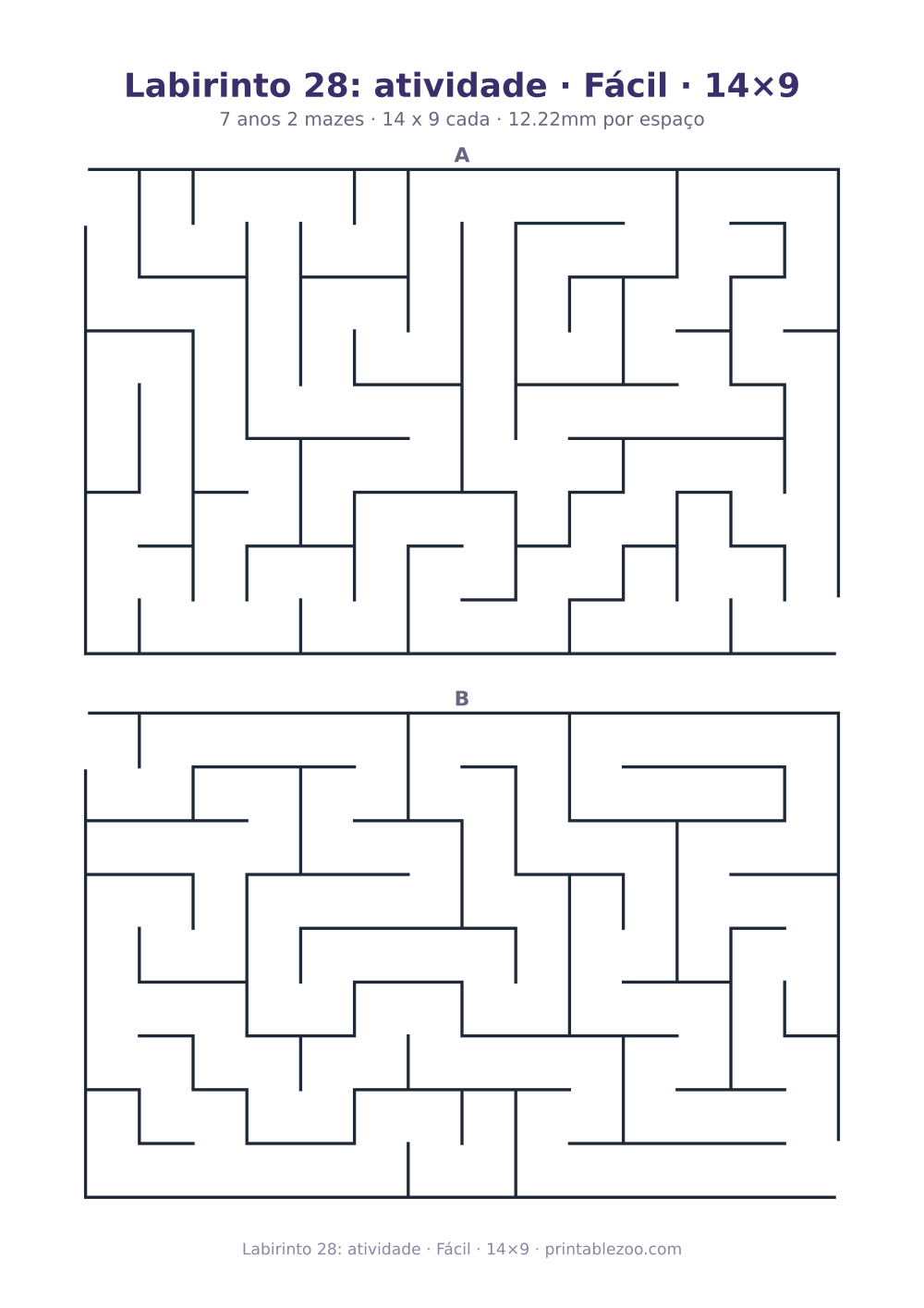 Prévia pronta para imprimir: Labirinto 28: atividade · Fácil · 14×9, catálogo nº 151404
