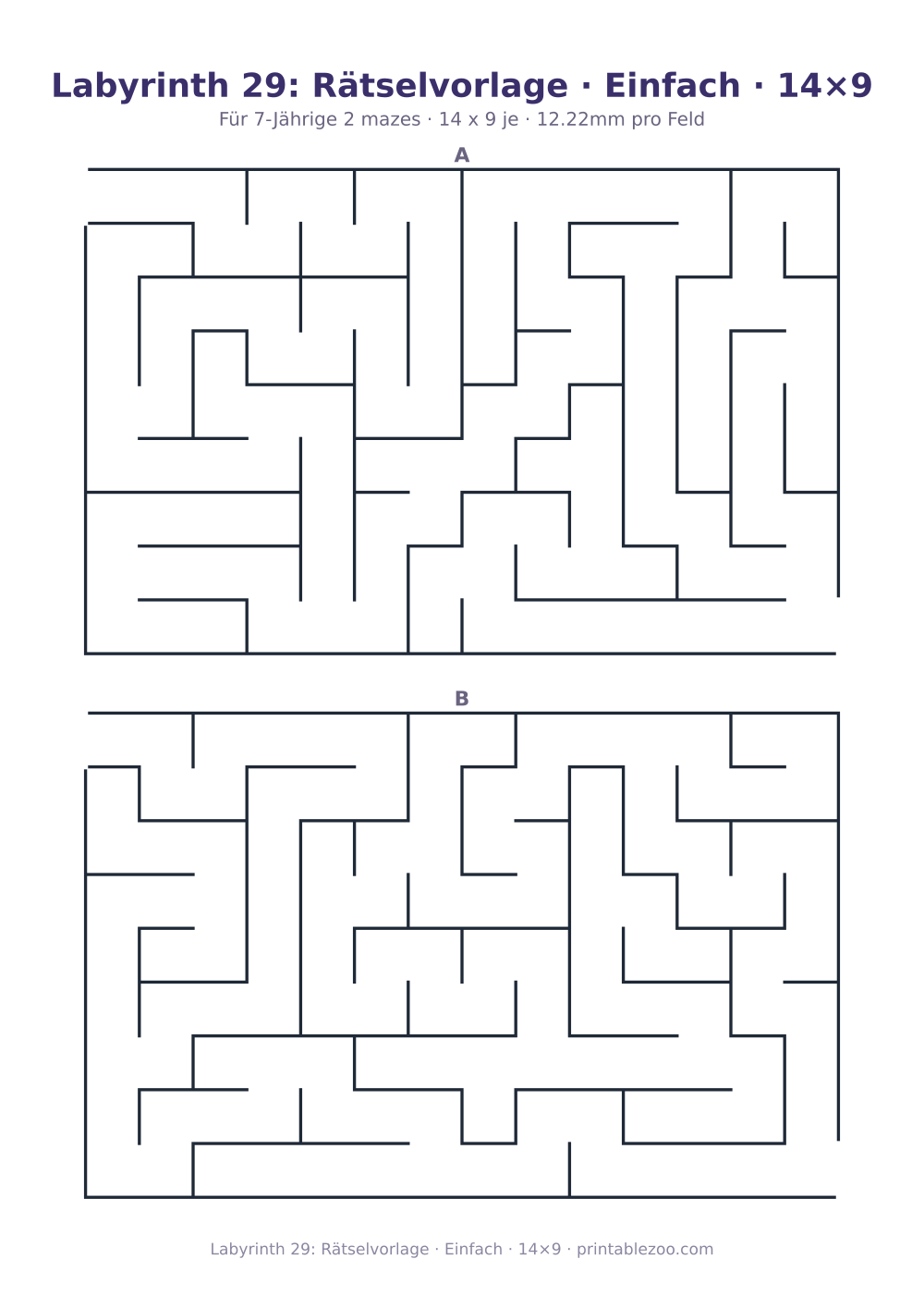 Labyrinth 29: Rätselvorlage · Einfach · 14×9 als druckfertige Vorschau, Katalognummer 151405
