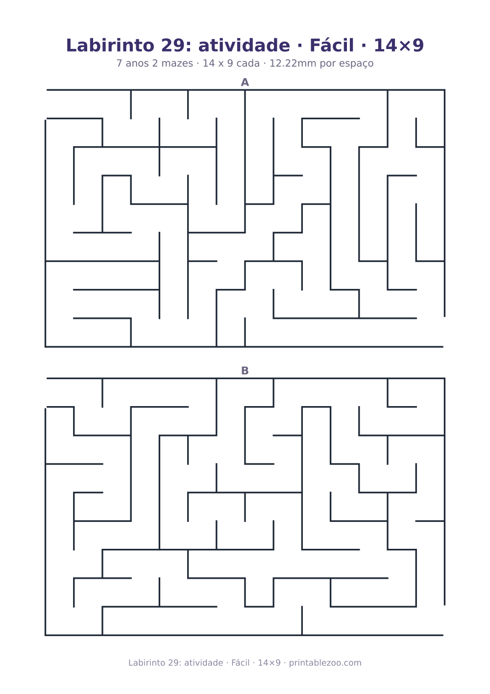 Prévia pronta para imprimir: Labirinto 29: atividade · Fácil · 14×9, catálogo nº 151405