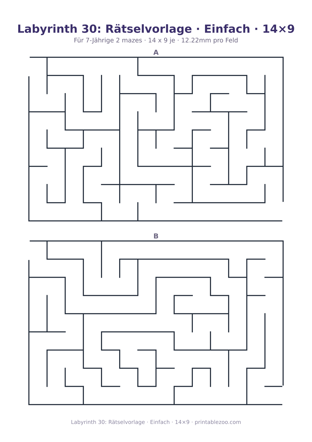 Labyrinth 30: Rätselvorlage · Einfach · 14×9 als druckfertige Vorschau, Katalognummer 151406