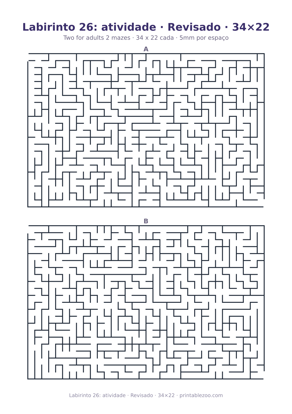 Prévia pronta para imprimir: Labirinto 26: atividade · Revisado · 34×22, catálogo nº 130134
