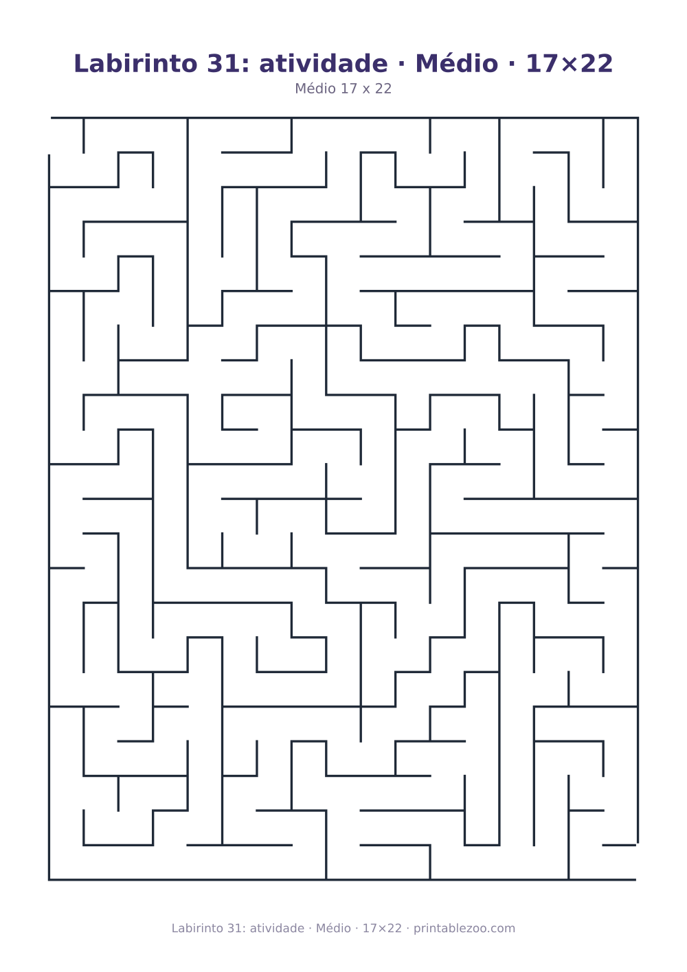Prévia pronta para imprimir: Labirinto 31: atividade · Médio · 17×22, catálogo nº 162101 Passatempo nº 162101.