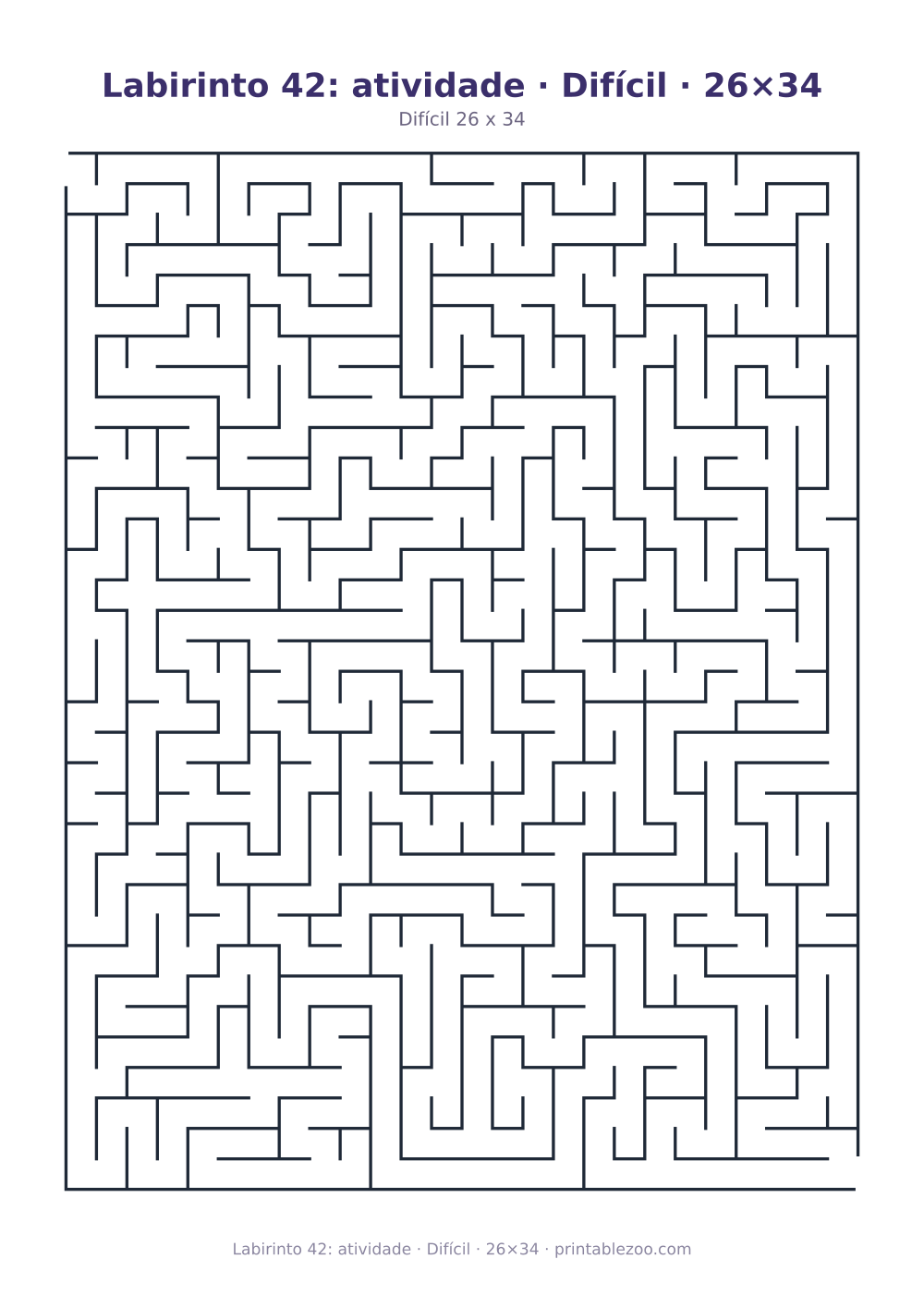 Prévia pronta para imprimir: Labirinto 42: atividade · Difícil · 26×34, catálogo nº 162116 Passatempo nº 162116.