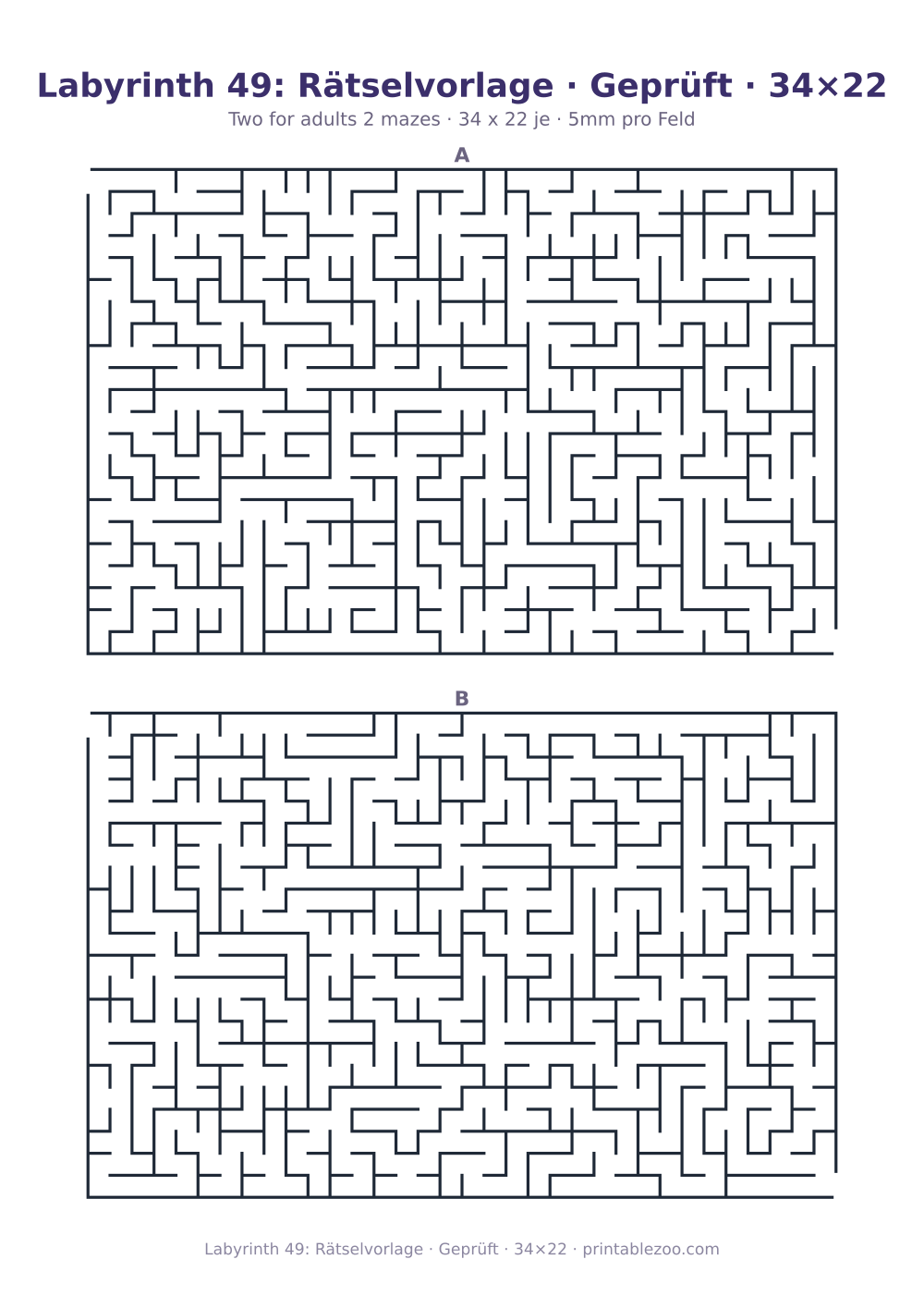 Labyrinth 49: Rätselvorlage · Geprüft · 34×22 als druckfertige Vorschau, Katalognummer 162131 Rätsel Nr. 162131.