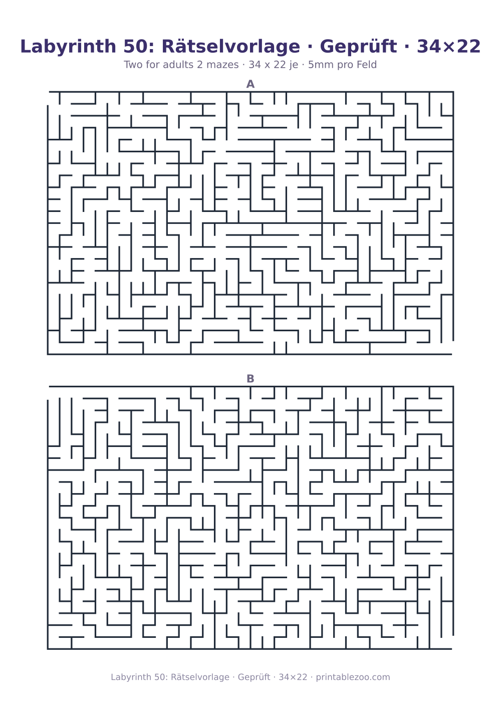 Labyrinth 50: Rätselvorlage · Geprüft · 34×22 als druckfertige Vorschau, Katalognummer 162132 Rätsel Nr. 162132.