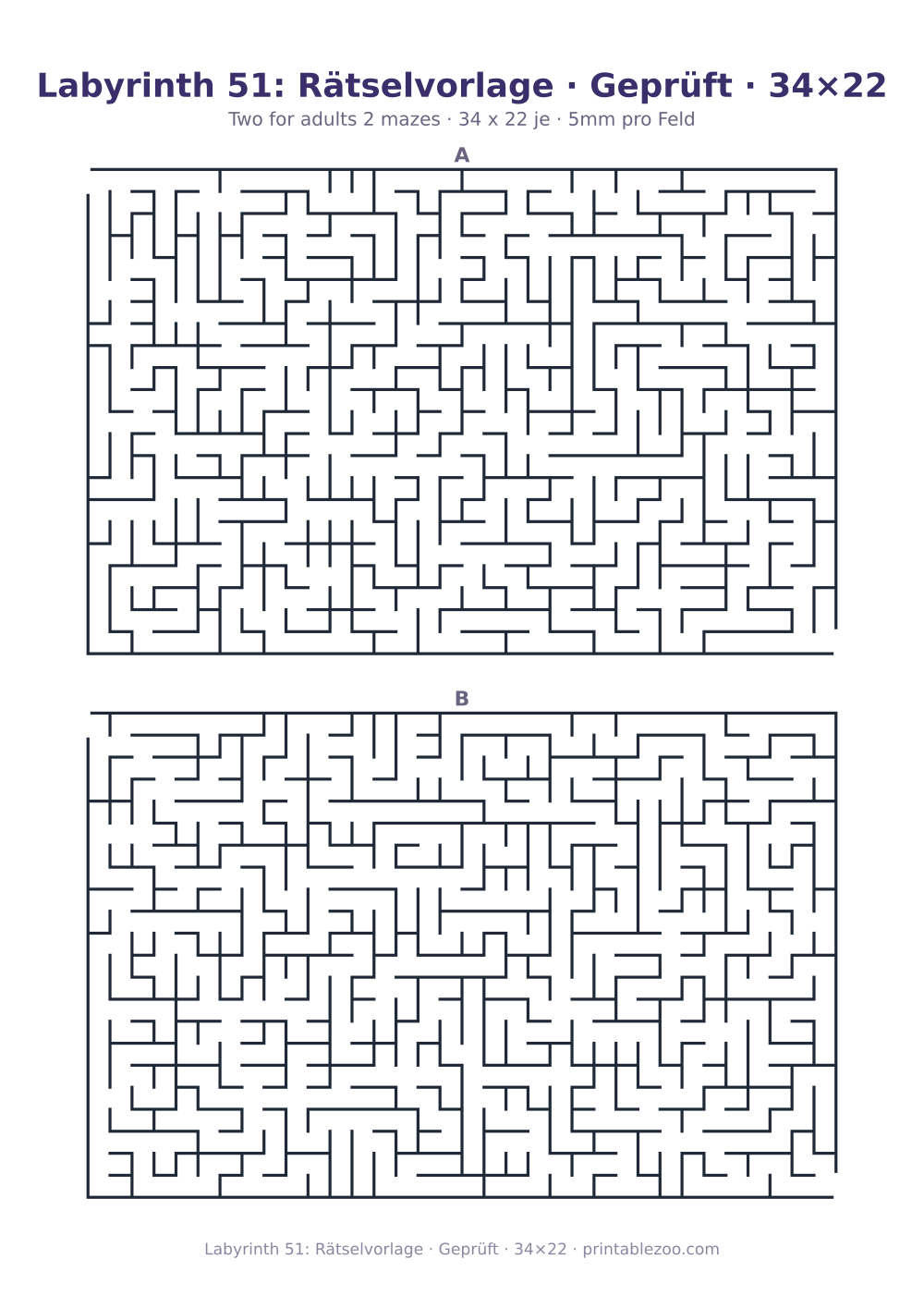 Labyrinth 51: Rätselvorlage · Geprüft · 34×22 als druckfertige Vorschau, Katalognummer 162133 Rätsel Nr. 162133.