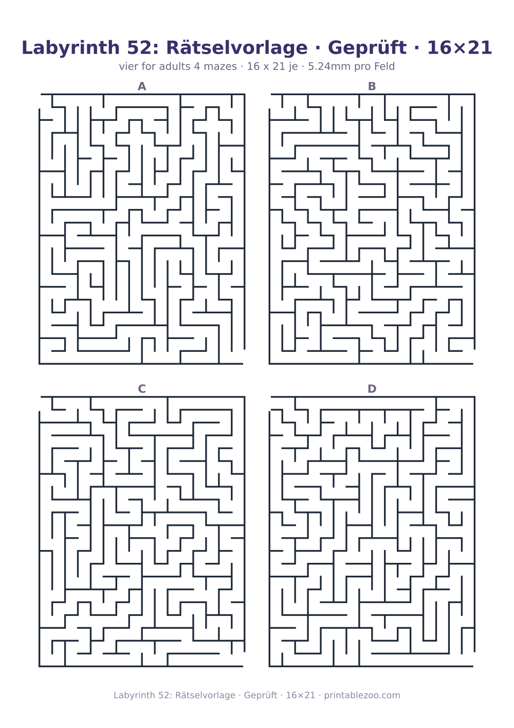 Labyrinth 52: Rätselvorlage · Geprüft · 16×21 als druckfertige Vorschau, Katalognummer 162141 Rätsel Nr. 162141.