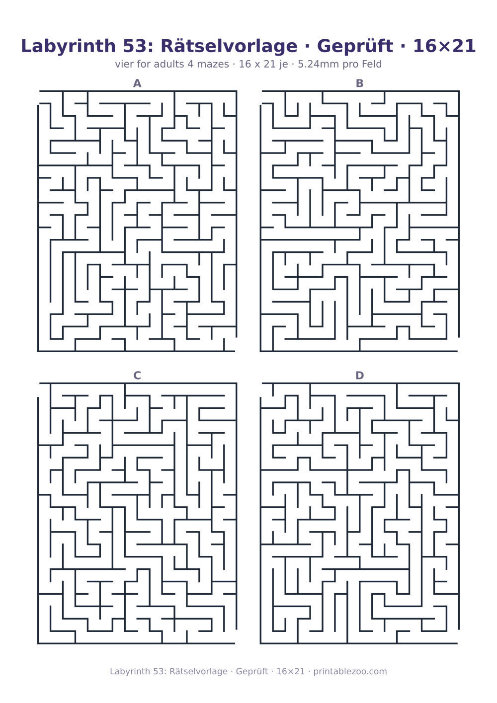 Labyrinth 53: Rätselvorlage · Geprüft · 16×21 als druckfertige Vorschau, Katalognummer 162142 Rätsel Nr. 162142.