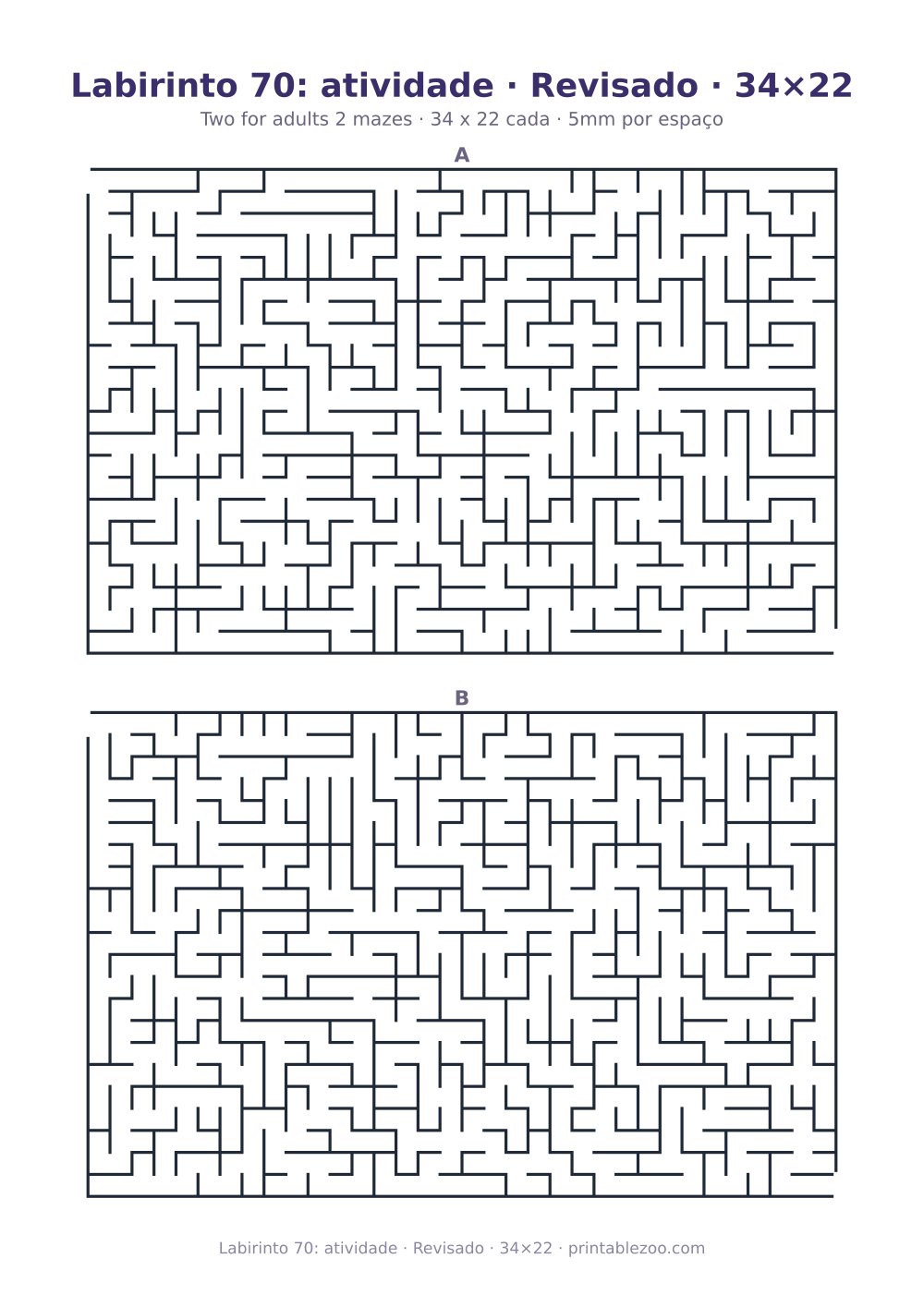 Prévia pronta para imprimir: Labirinto 70: atividade · Revisado · 34×22, catálogo nº 162231 Passatempo nº 162231.