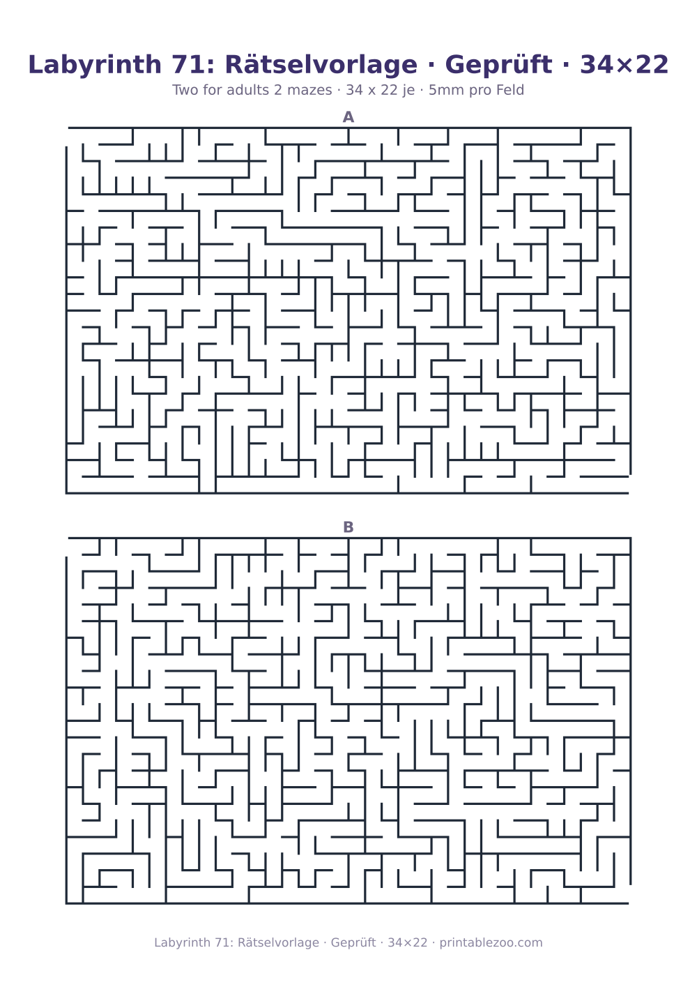 Labyrinth 71: Rätselvorlage · Geprüft · 34×22 als druckfertige Vorschau, Katalognummer 162232 Rätsel Nr. 162232.
