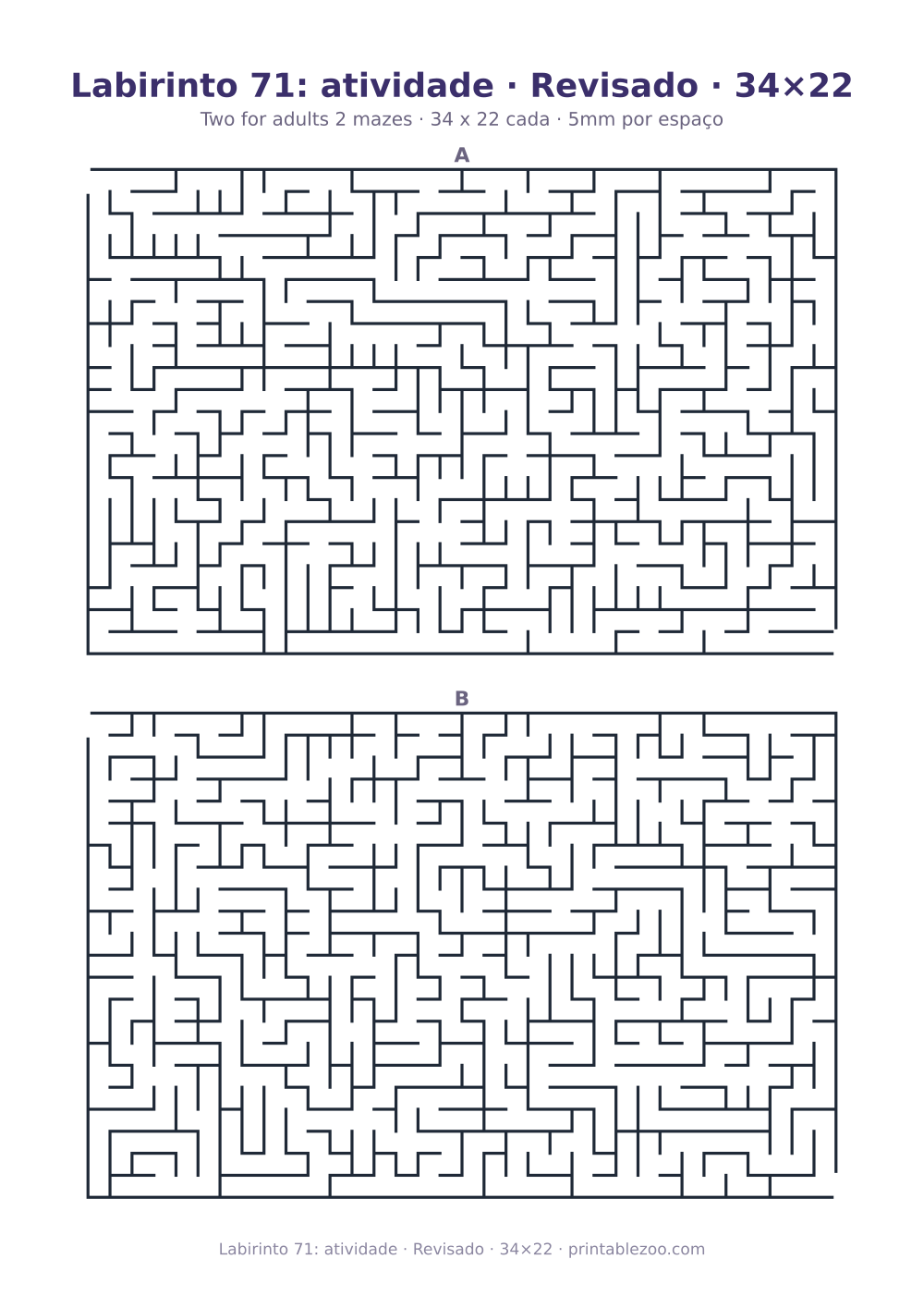 Prévia pronta para imprimir: Labirinto 71: atividade · Revisado · 34×22, catálogo nº 162232 Passatempo nº 162232.
