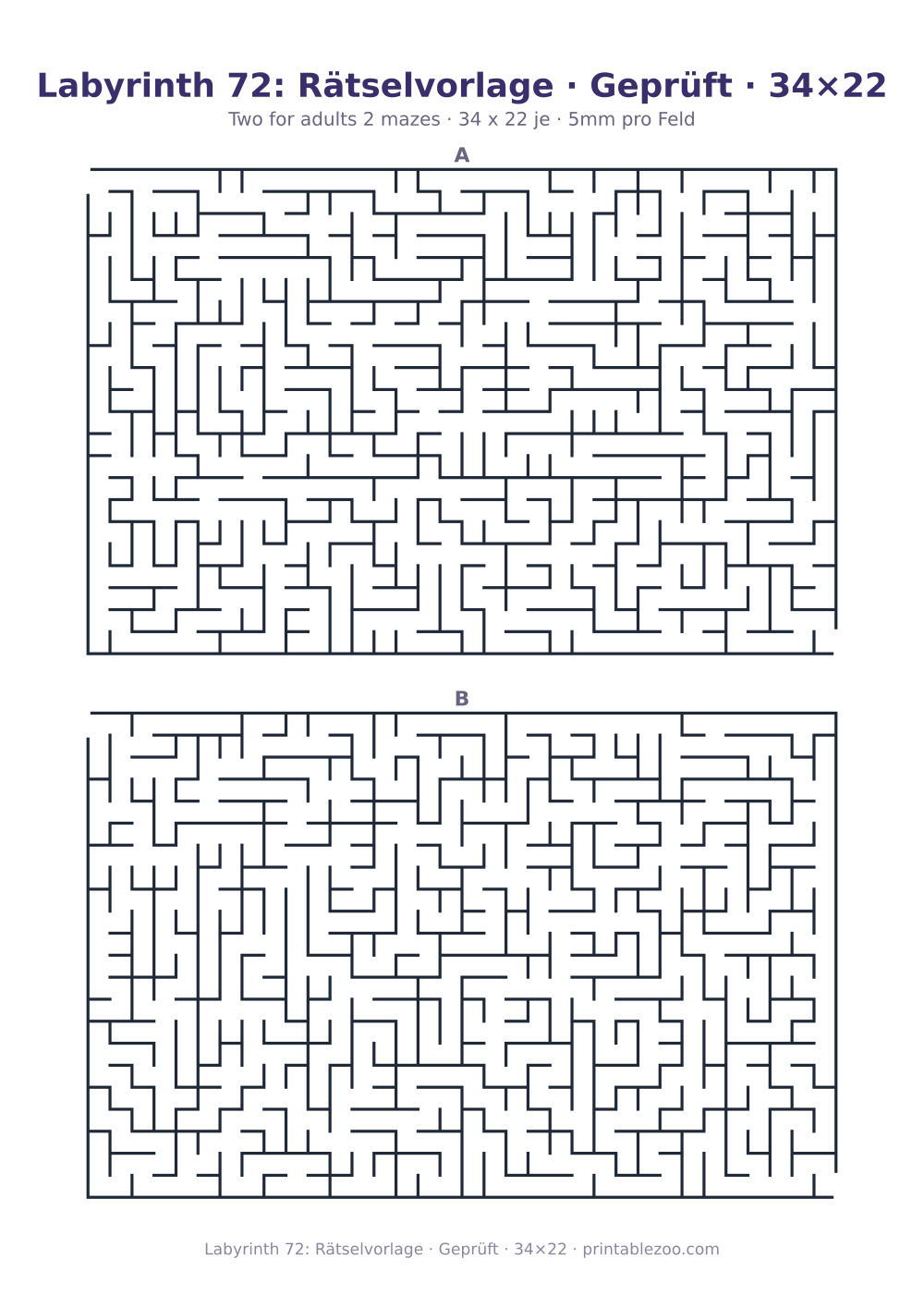 Labyrinth 72: Rätselvorlage · Geprüft · 34×22 als druckfertige Vorschau, Katalognummer 162233 Rätsel Nr. 162233.