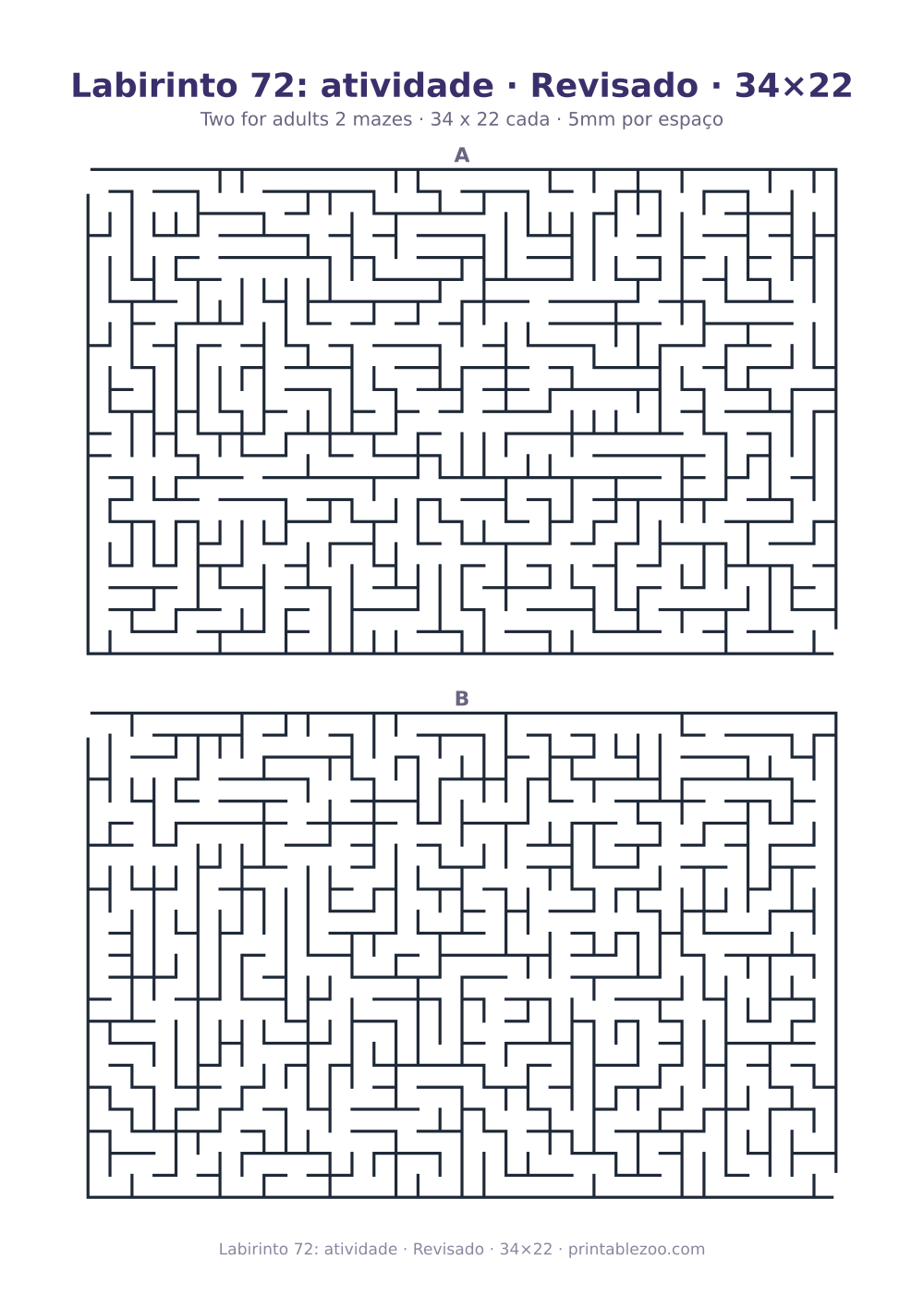 Prévia pronta para imprimir: Labirinto 72: atividade · Revisado · 34×22, catálogo nº 162233 Passatempo nº 162233.