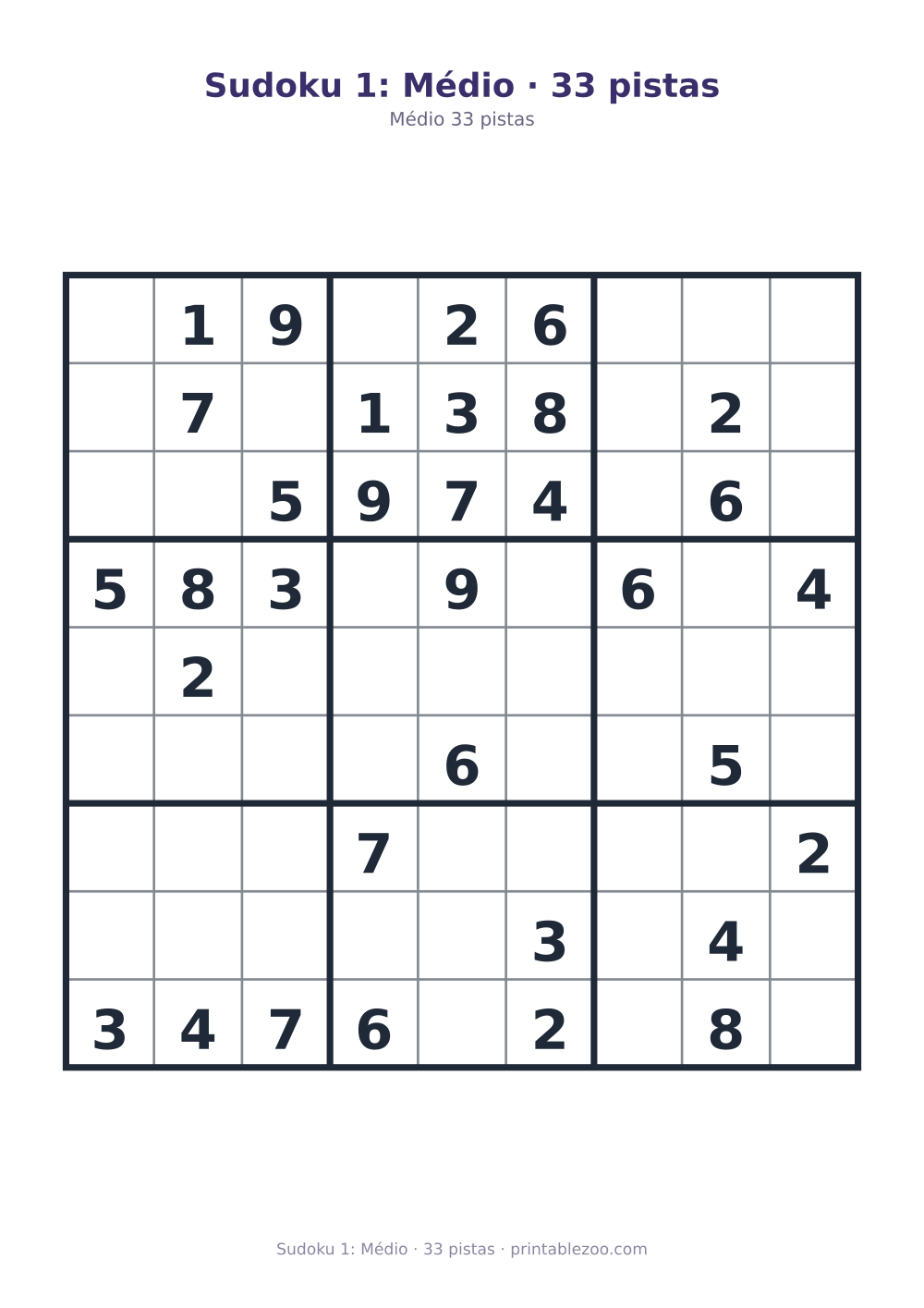 Prévia pronta para imprimir: Sudoku 1: Médio · 33 pistas, catálogo nº 261101