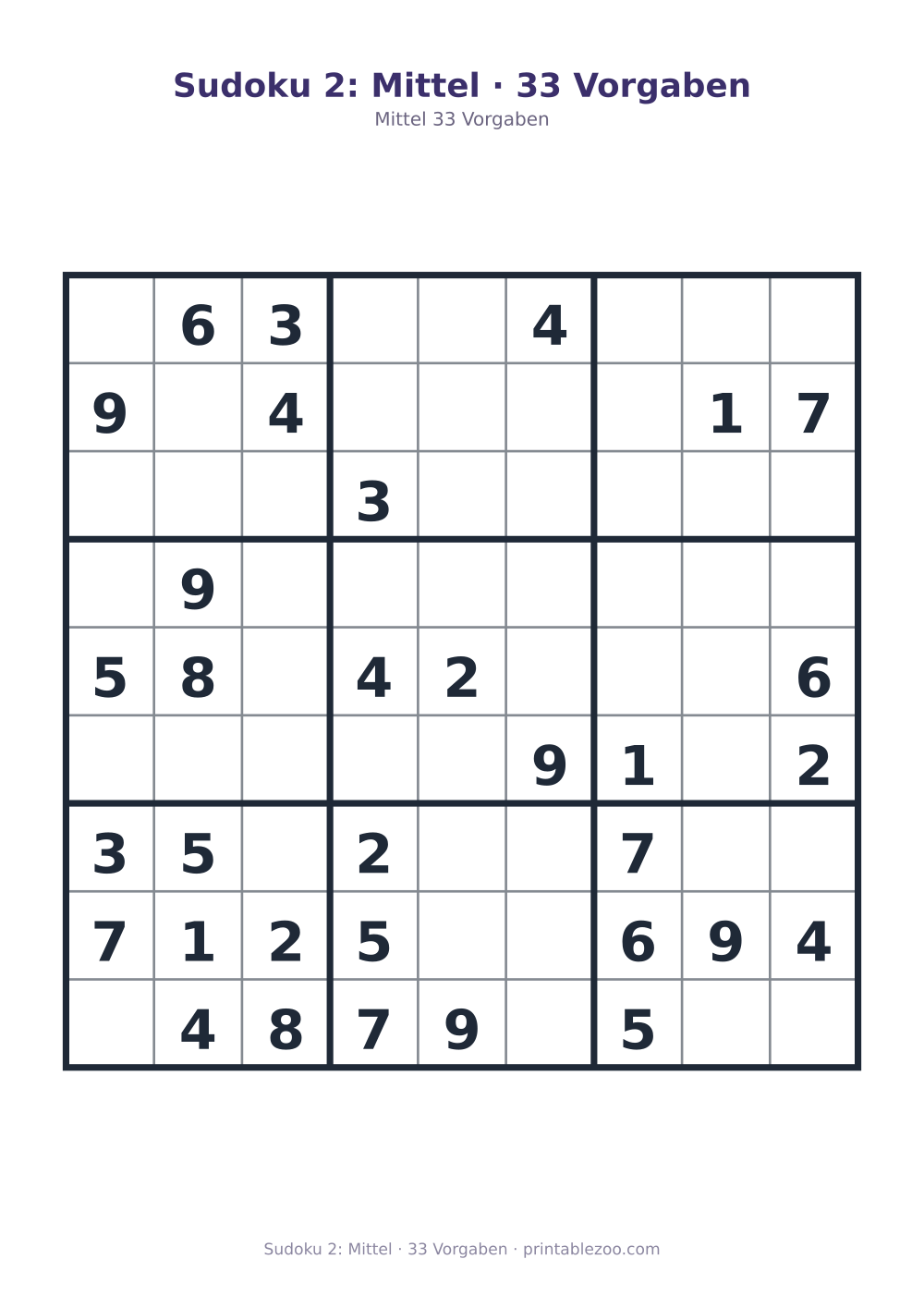 Sudoku 2: Mittel · 33 Vorgaben als druckfertige Vorschau, Katalognummer 261102