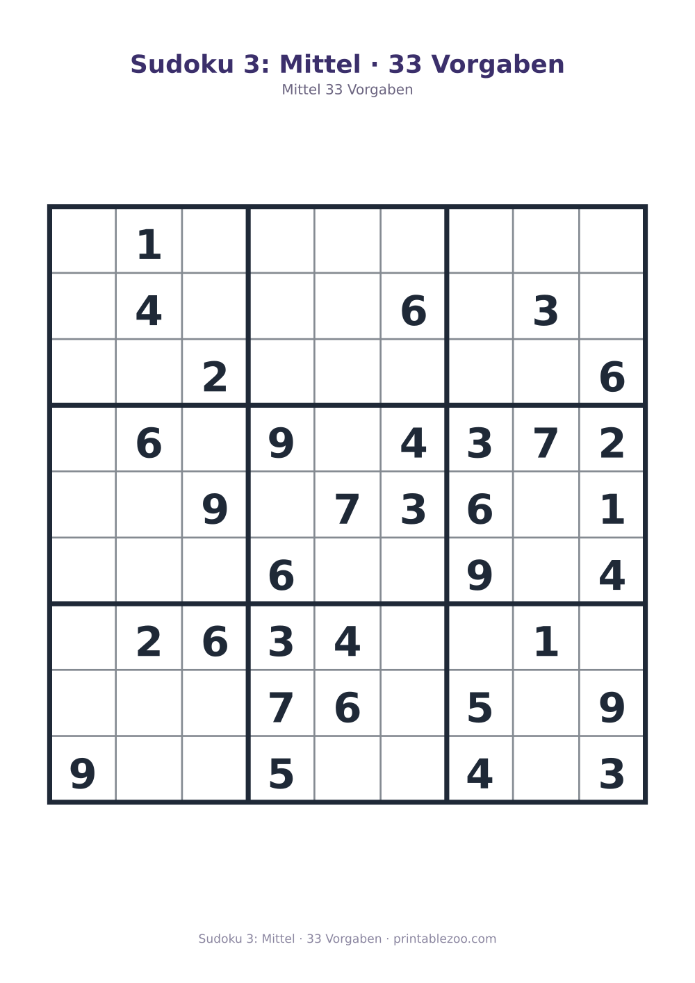 Sudoku 3: Mittel · 33 Vorgaben als druckfertige Vorschau, Katalognummer 261103