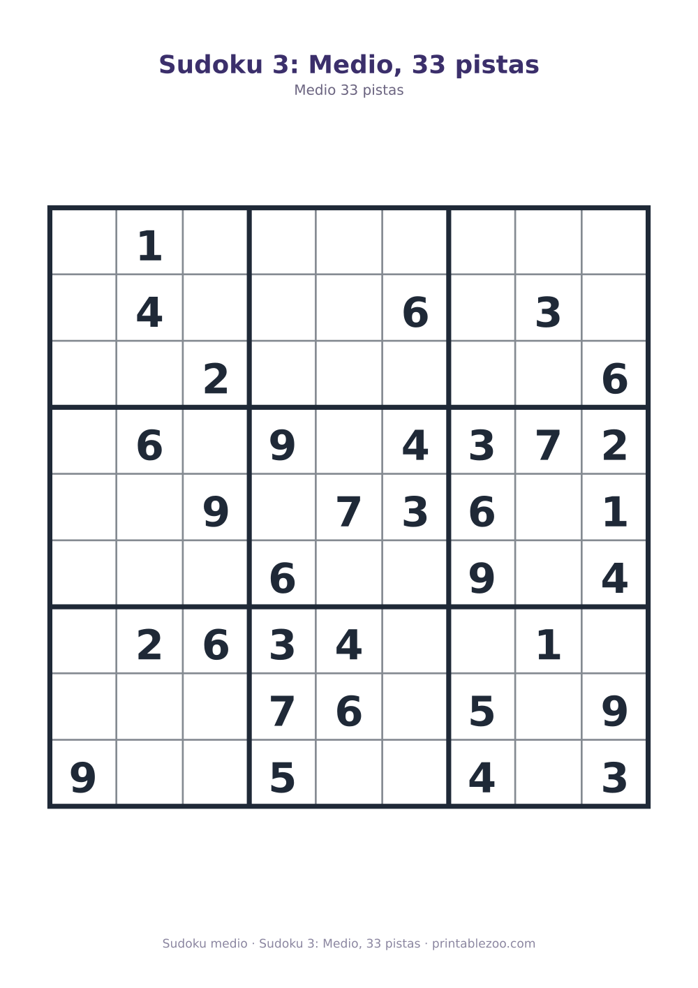 Sudoku 3: Medio, 33 pistas