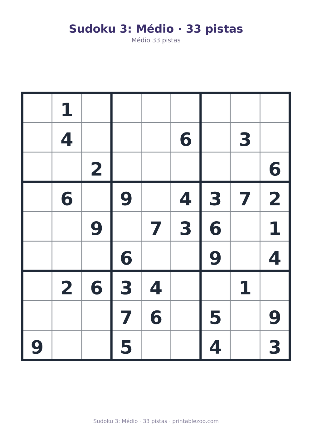 Prévia pronta para imprimir: Sudoku 3: Médio · 33 pistas, catálogo nº 261103
