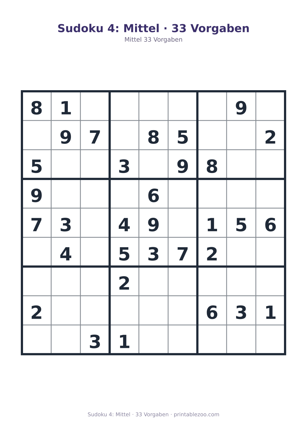 Sudoku 4: Mittel · 33 Vorgaben als druckfertige Vorschau, Katalognummer 261104
