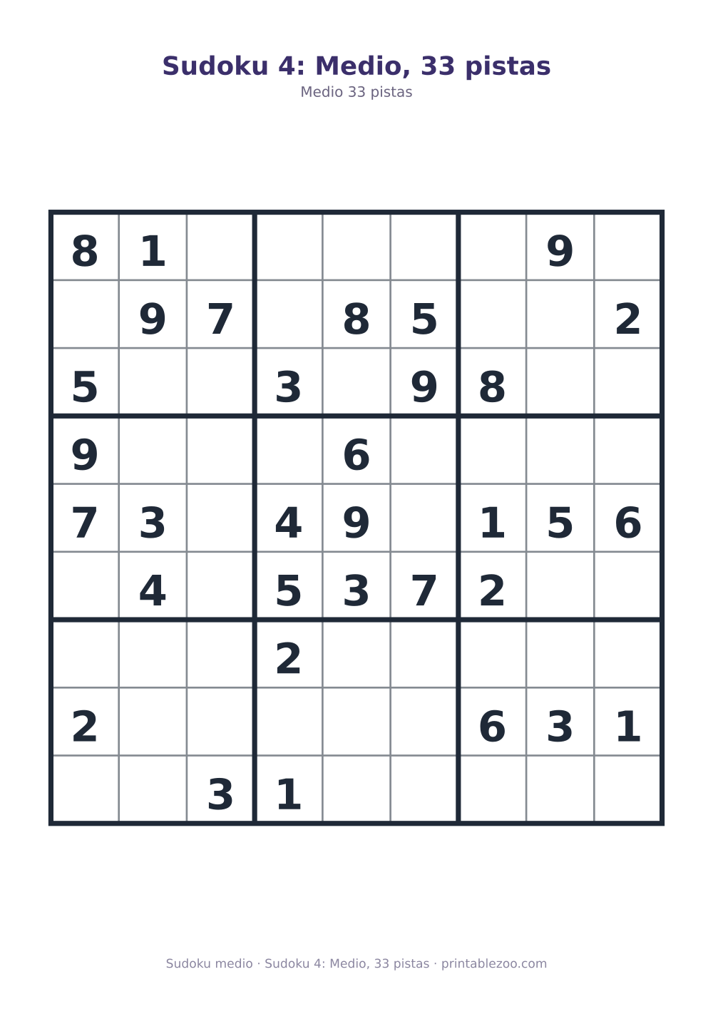 Sudoku 4: Medio, 33 pistas