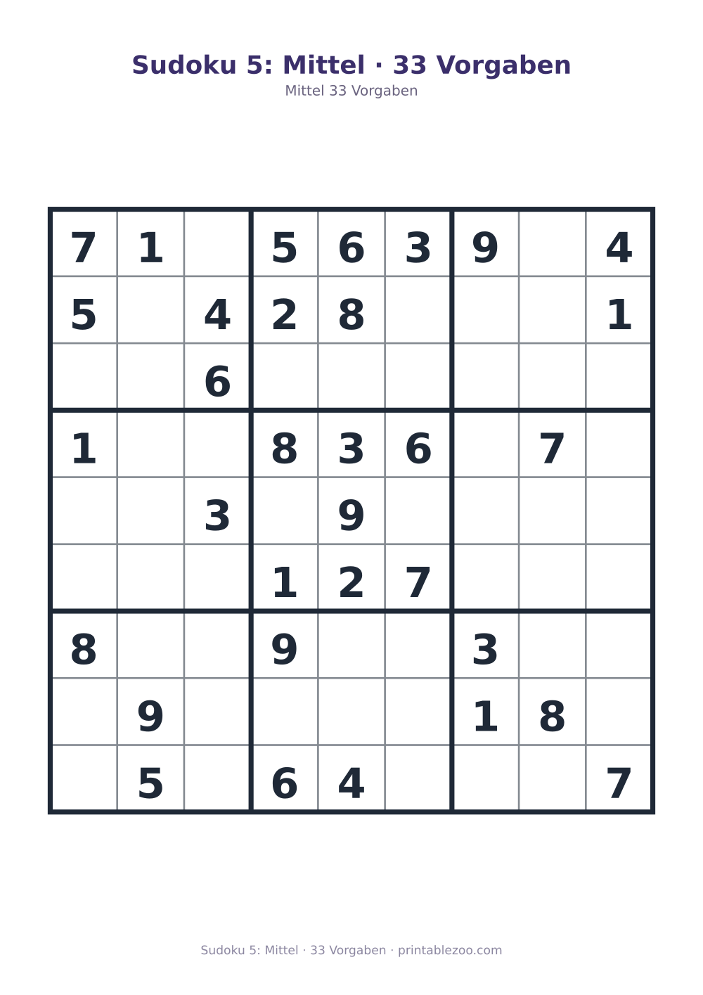 Sudoku 5: Mittel · 33 Vorgaben als druckfertige Vorschau, Katalognummer 261105