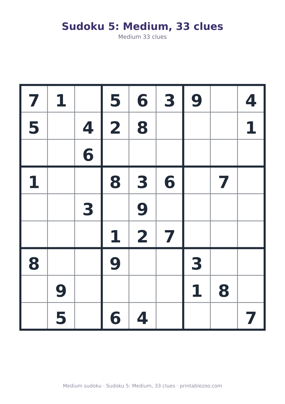 Sudoku 5: Medium, 33 clues