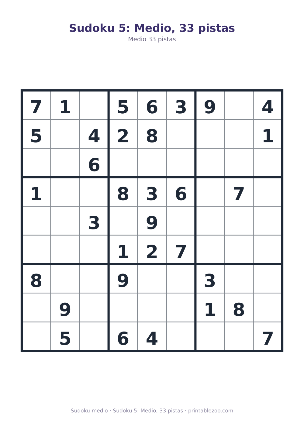 Sudoku 5: Medio, 33 pistas