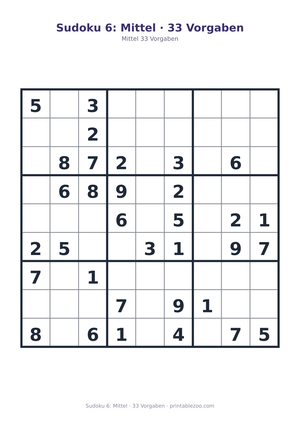 Sudoku 6: Mittel · 33 Vorgaben als druckfertige Vorschau, Katalognummer 261106