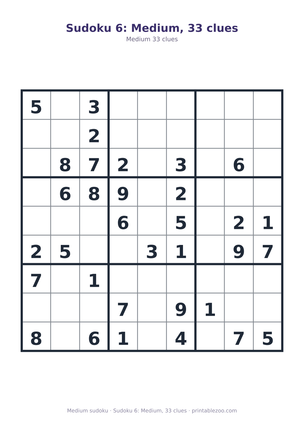 Sudoku 6: Medium, 33 clues