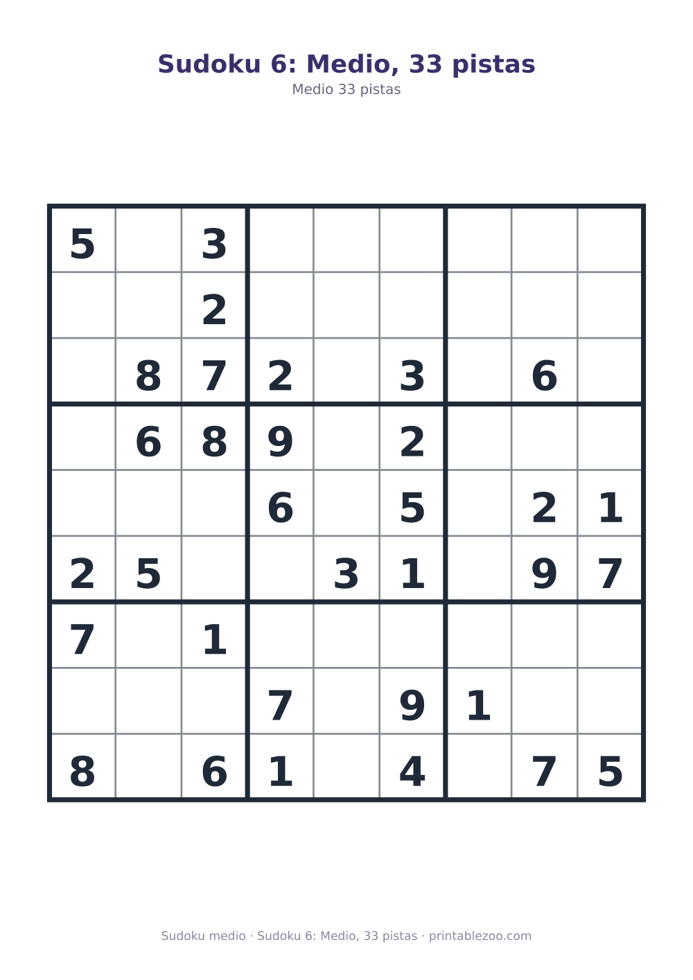 Sudoku 6: Medio, 33 pistas