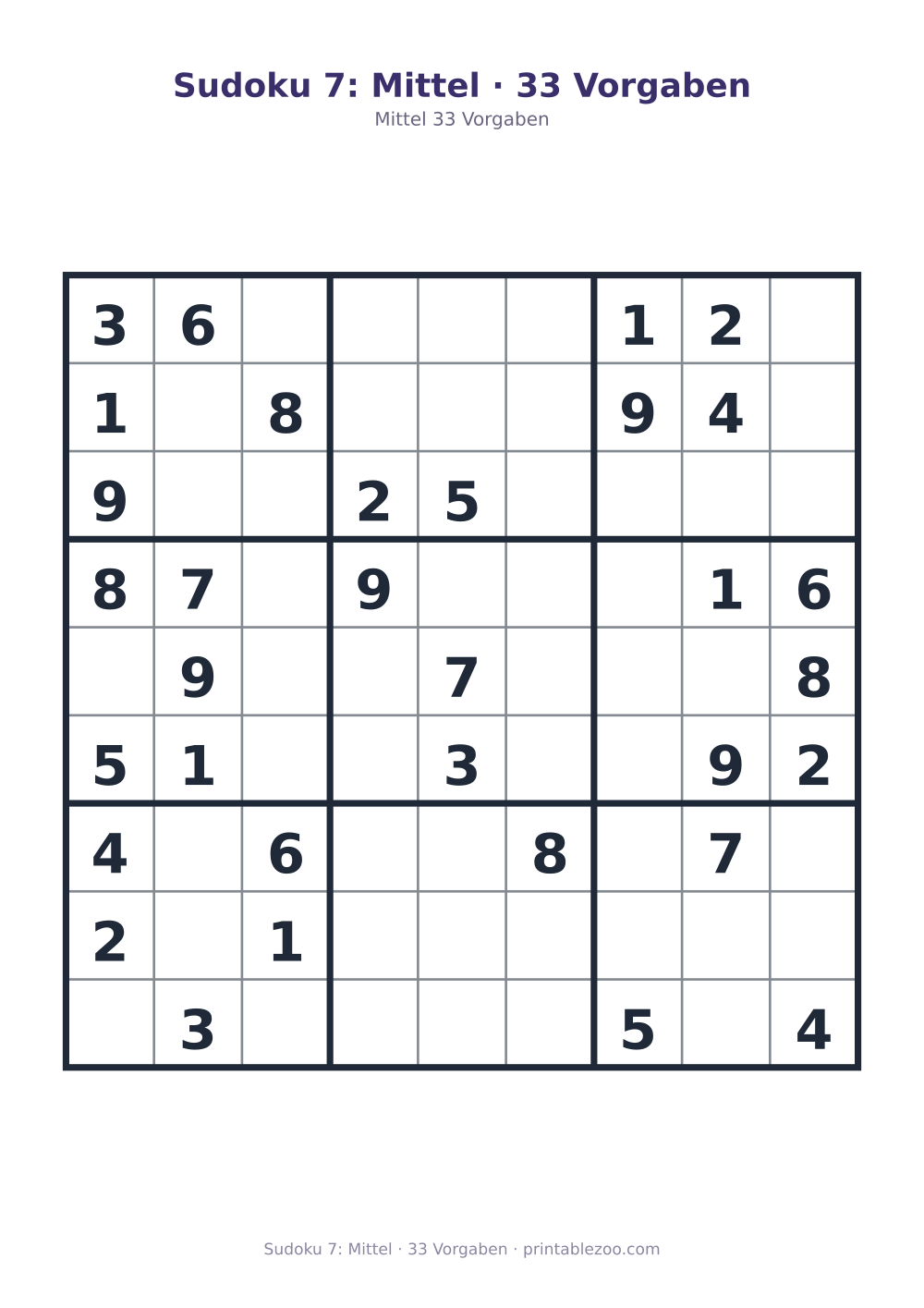 Sudoku 7: Mittel · 33 Vorgaben als druckfertige Vorschau, Katalognummer 261107