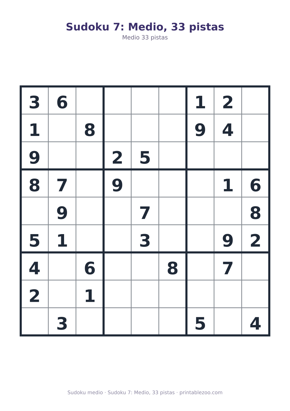 Sudoku 7: Medio, 33 pistas
