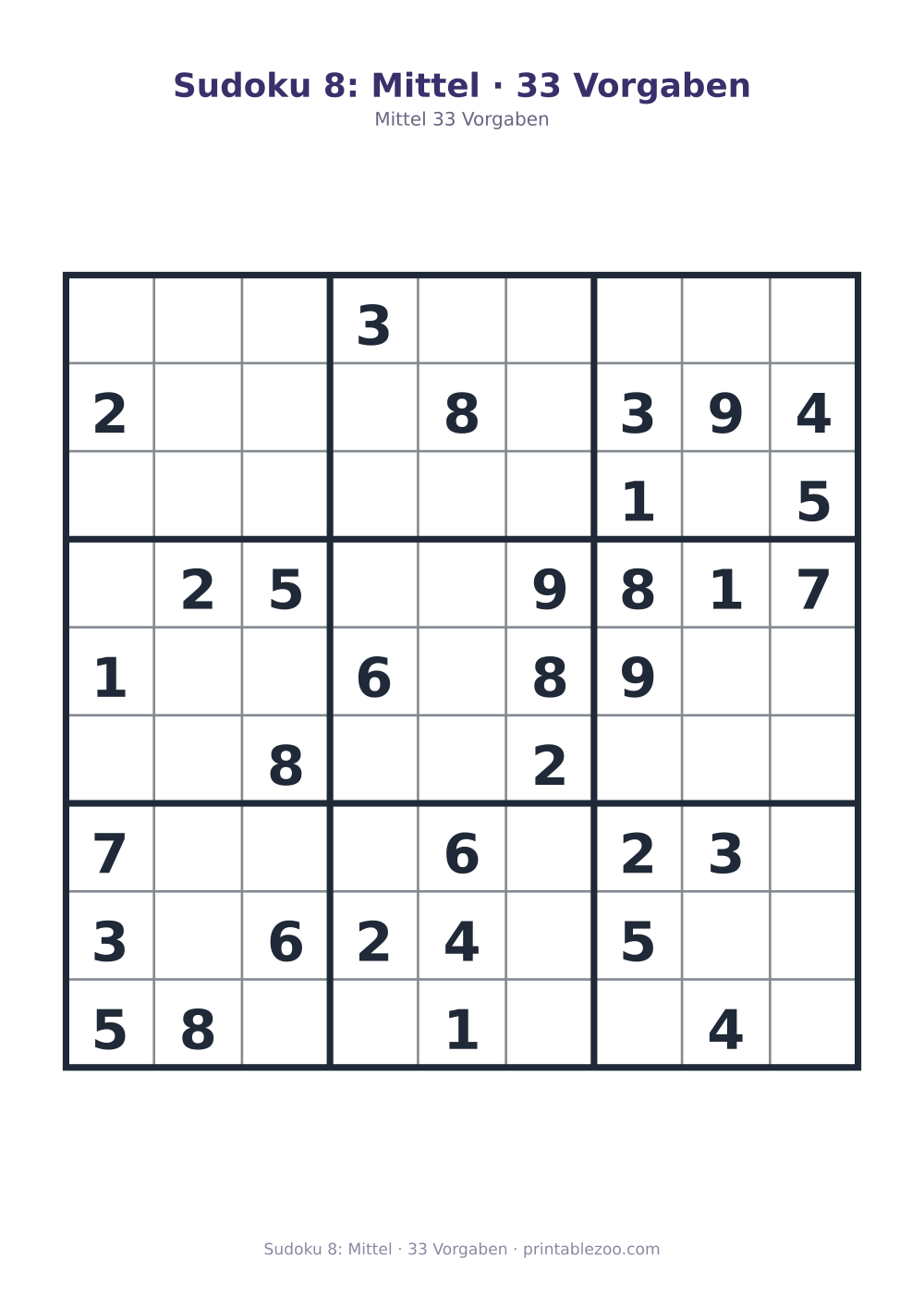 Sudoku 8: Mittel · 33 Vorgaben als druckfertige Vorschau, Katalognummer 261108