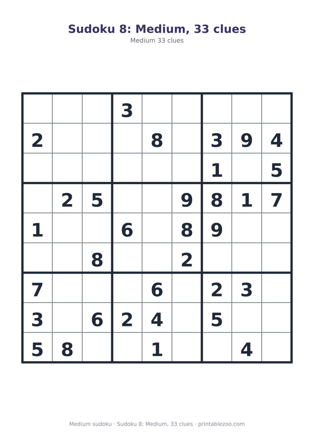 Sudoku 8: Medium, 33 clues