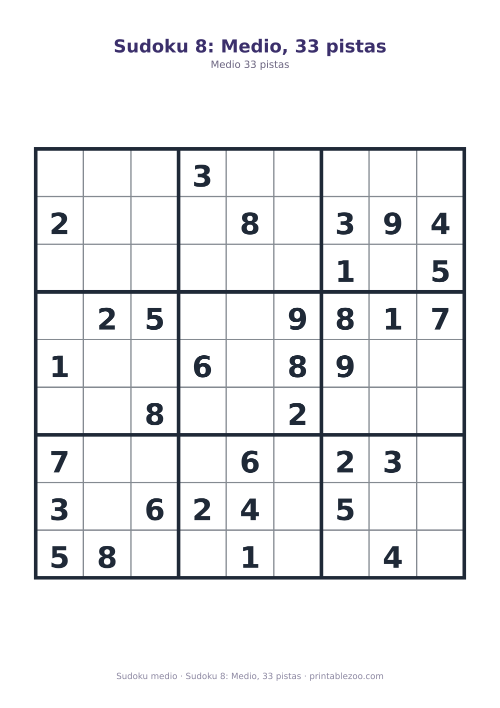 Sudoku 8: Medio, 33 pistas
